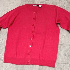 Jamie S Casuals Hot Pink Cardigan Sweater M. 3/4 Sleeve Cotton Button Front Y2K